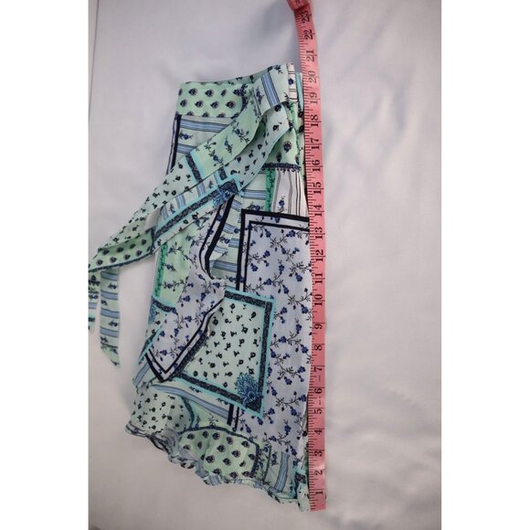 Loft Petite 2P Wrap Skirt Floral Patchwork Mint &‎ Navy Cotton Blend - Picture 9 of 9